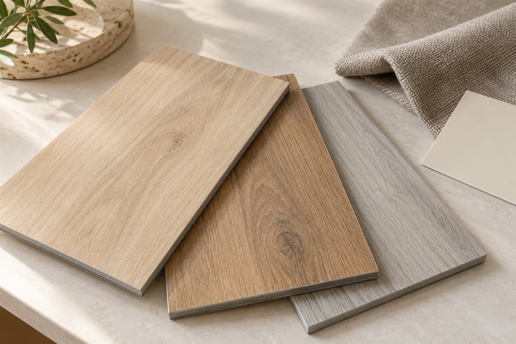 Illustrative wood-effect flooring finish samples